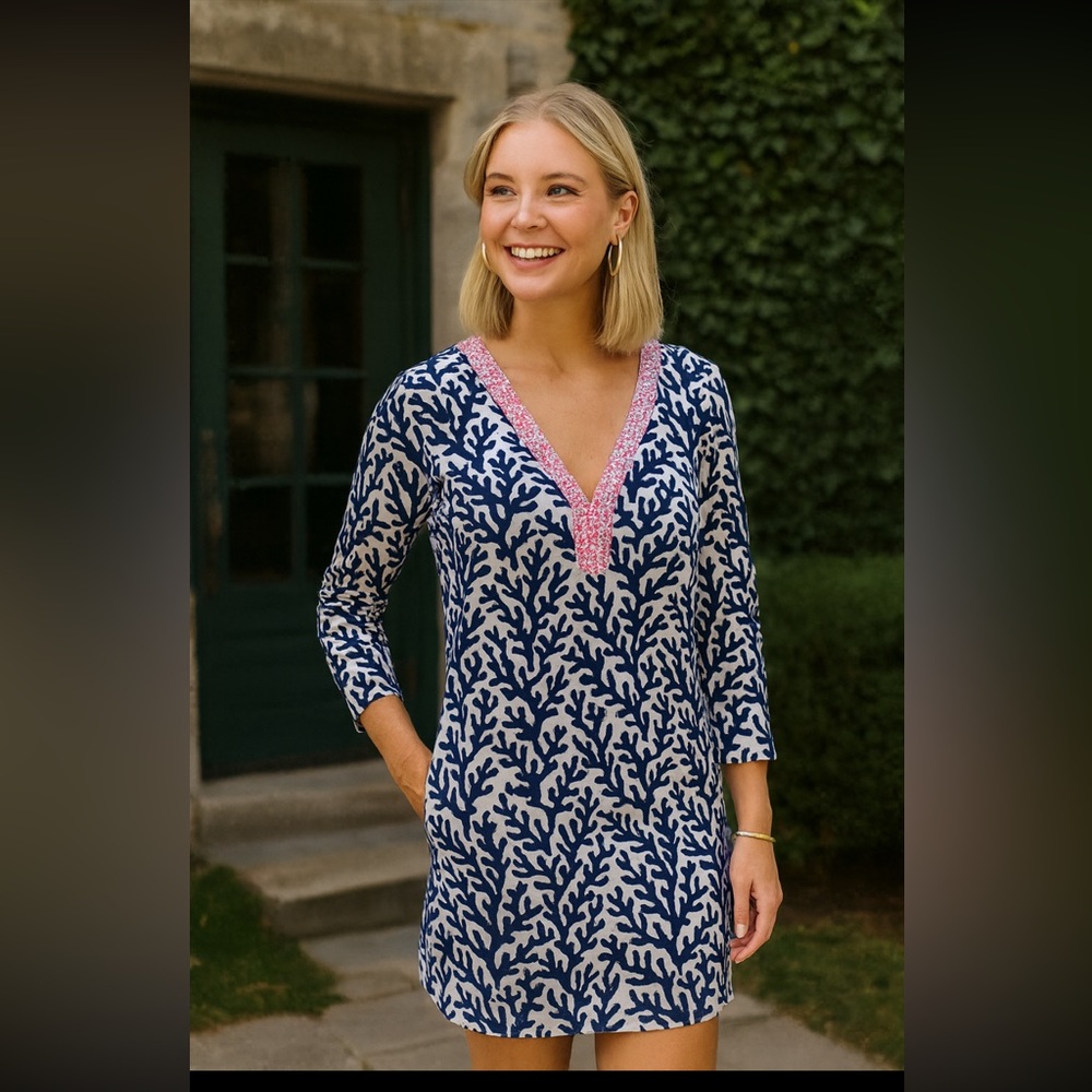 Lilly Pulitzer Navy and Pink Midi Dress